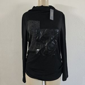 Renee C. Black Long Sleeve Top with Textured Panels